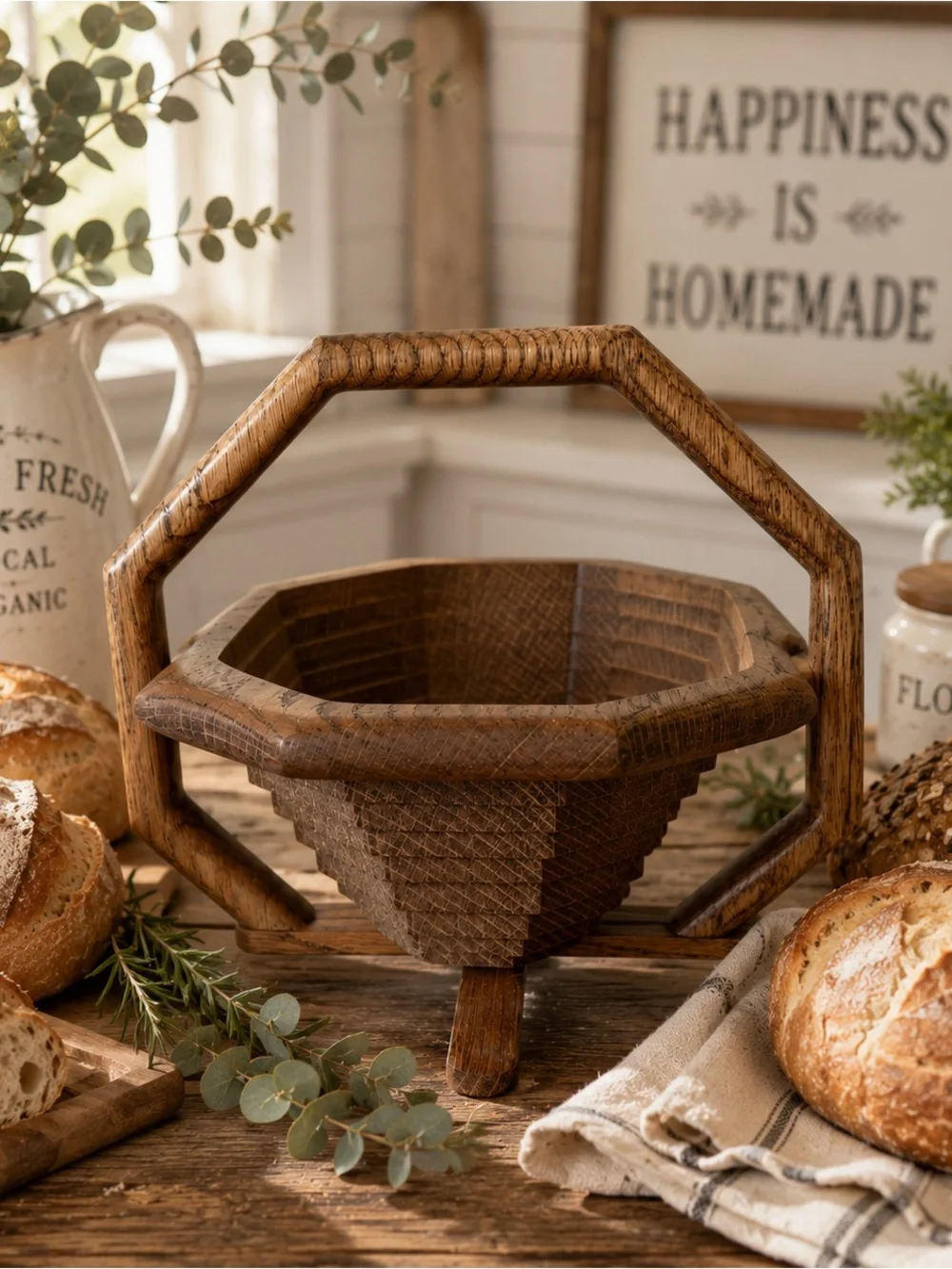 Vintage Folding Wooden Trivet Basket Handmade Expandable Fruit Bread Basket